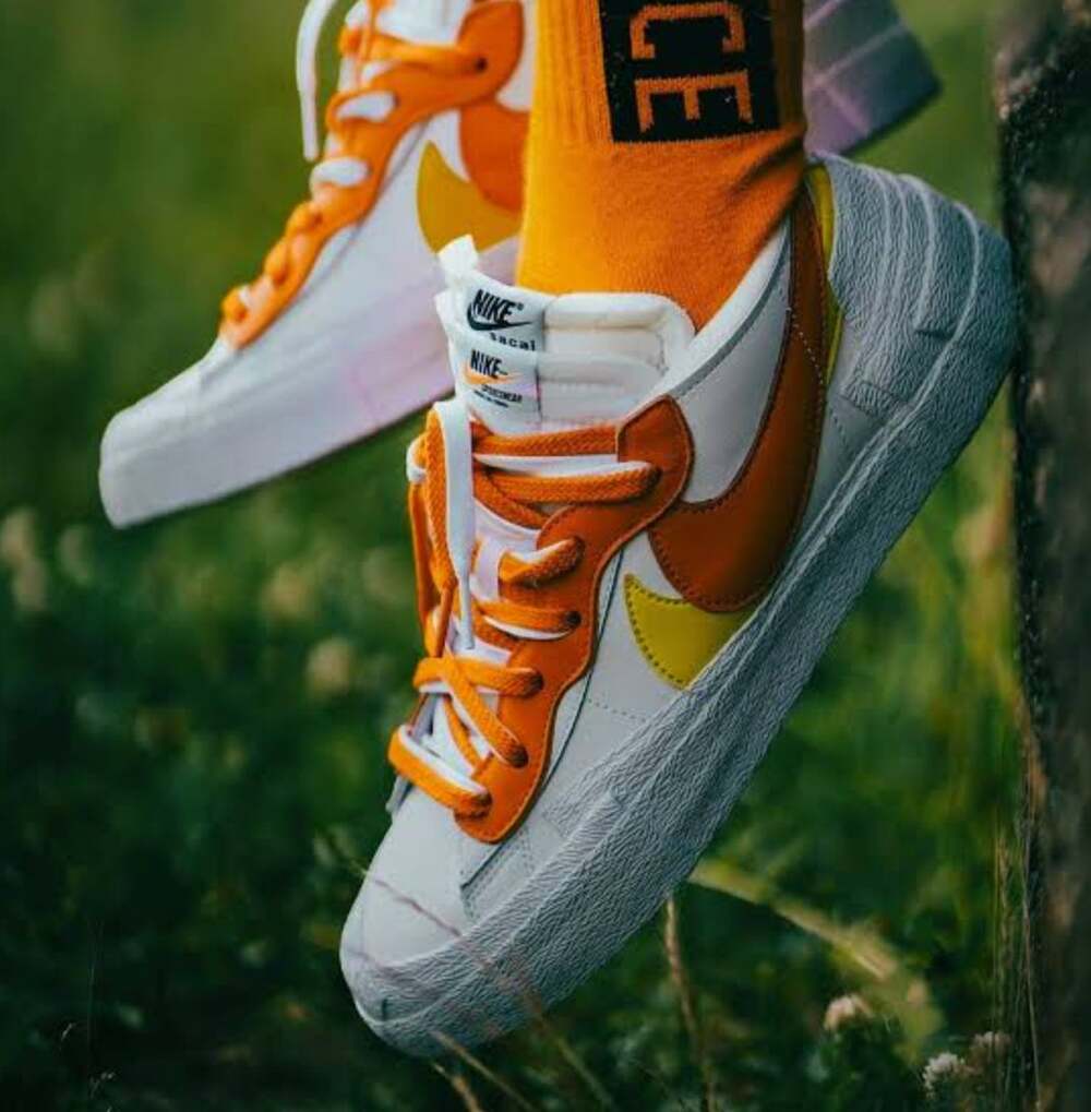 Nike X Sacai Blazer Low White Magma Orange Mens 10 44 Collab Sneaker DD1877-100